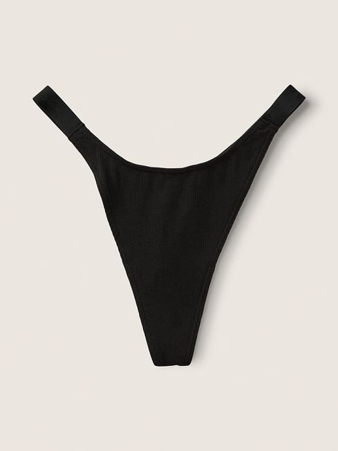 Victoria's Secret Black Logo Knit Seamless Thong Knickers