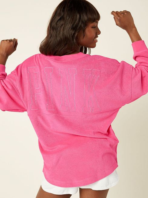 Capri Pink Varsity Terry V Neck Sweatshirt