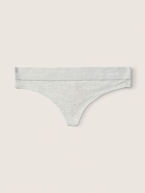 Victoria's Secret PINK Heather Stone Grey Thong Cotton Logo Knickers