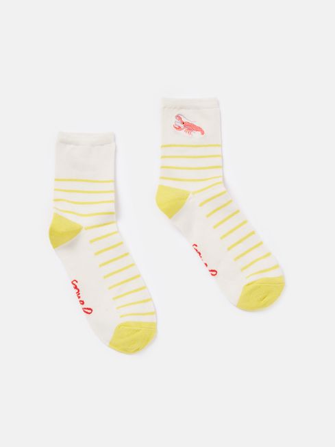 Joules Embroidered Yellow/White Ankle Socks