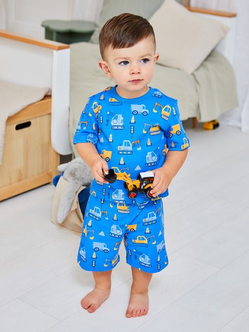 Buy Construction Printed Jersey Pyjamas in Blue from the JoJo Maman Bebe UK online shop