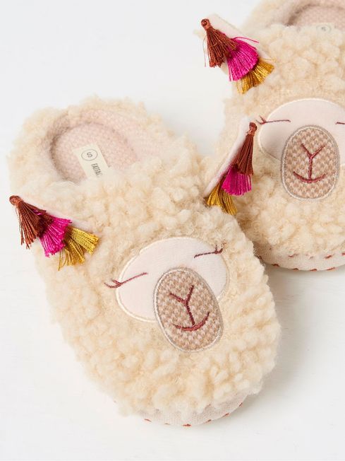 Lila Ivory Llama Slippers FatFace