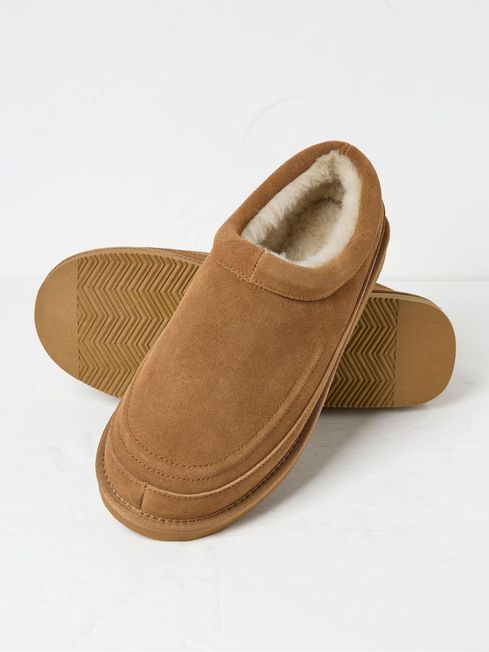 Buy Lewis Tan Brown Suede Snug Mule Slippers from the FatFace online shop