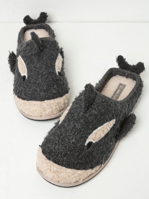 Kev Grey Killer Whale Slippers FatFace