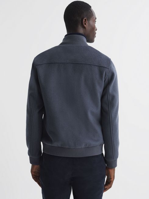 Wool Blend Zip-Through Jacket in Airforce Blue