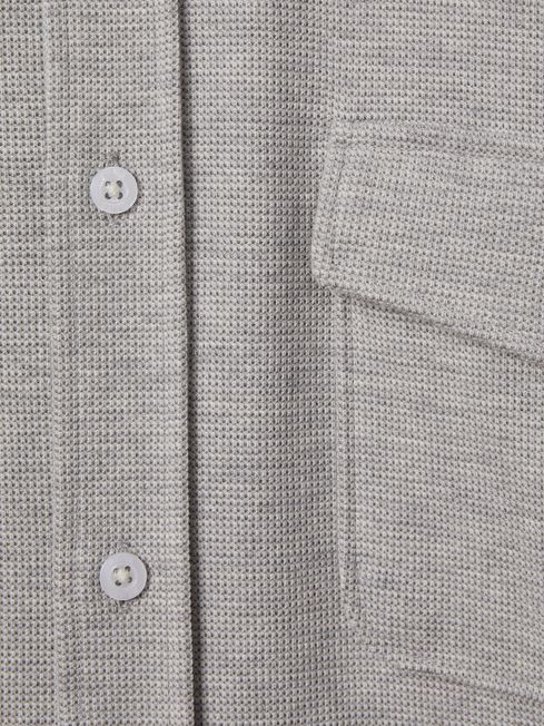 Textured Button-Through Shirt in Soft Grey Melange