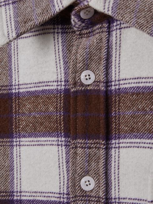 Brushed Checked Button-Through Shirt in Brown Multi