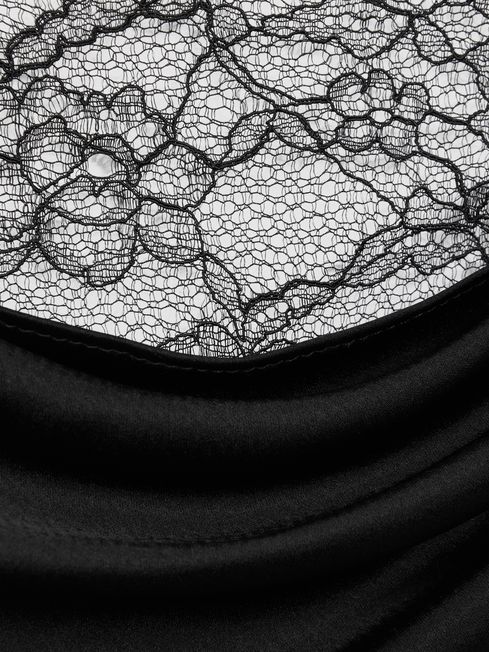 Anna Quan Satin Lace Cowl Neck Camisole in Black