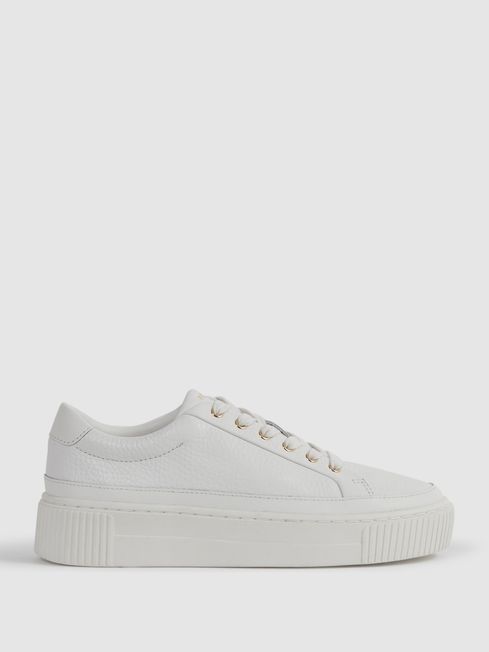 Reiss Leanne Grained Leather Platform Trainers - REISS