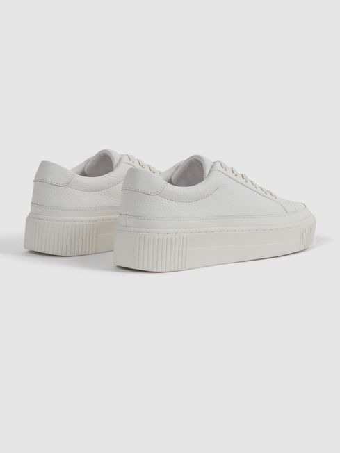 Grained Leather Platform Trainers in White