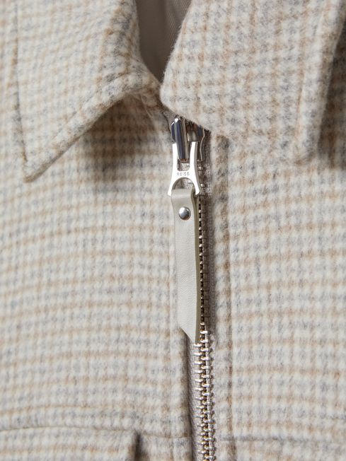 Brushed Wool Blend Zip-Through Jacket in Oatmeal