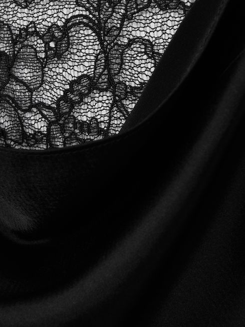 Anna Quan Satin Lace Cowl Neck Maxi Dress in Black