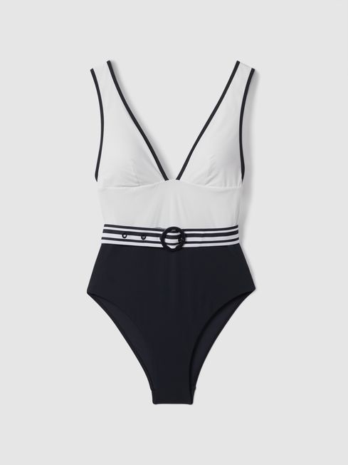 Belted white swimsuit hotsell
