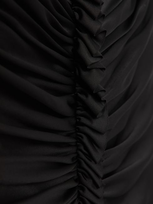 Halston Ruched Jersey Midi Dress in Black