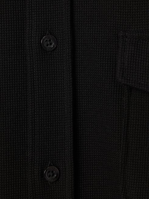 Textured Button-Through Shirt in Black
