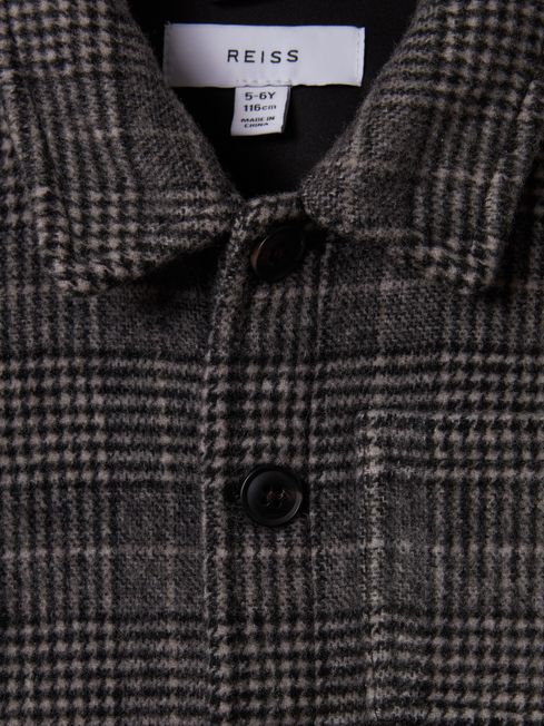 Senior Check Button-Through Overshirt in Charcoal