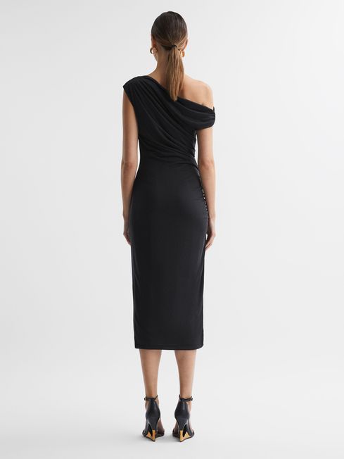 Bodycon Ruched Midi Dress in Charcoal