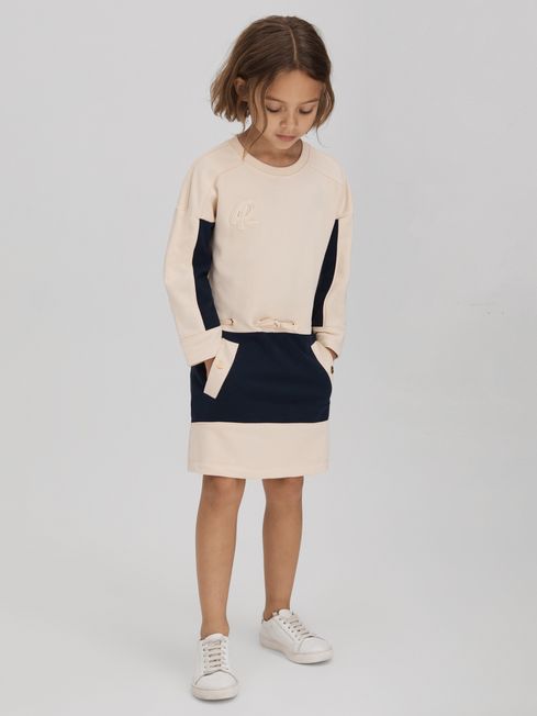 Reiss Ivory Elsa Senior Cotton Jersey Blend Crew Neck Dress