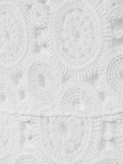 Leo Lin Fitted Crochet Midi Dress in Snow White