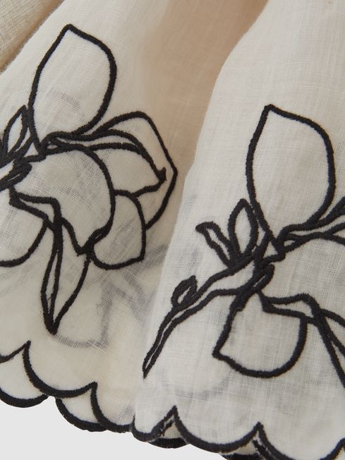 Joslin Embroidered Linen Shirt Mini Dress in Flax Black