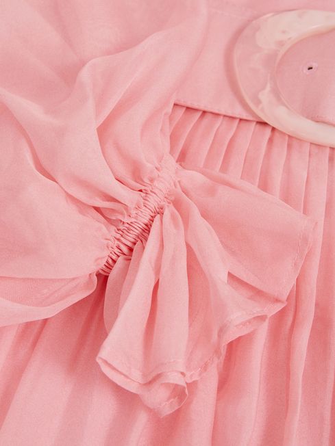 Leo Lin Rayon Silk Tie Neck Midi Dress in Ombre Pink
