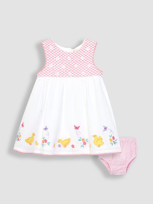 White Duck Embroidered Smocked Baby Dress