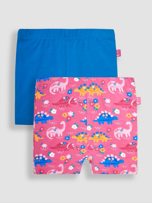 JoJo Maman Bébé Pink Floral Dinosaur & Cobalt Blue 2-Pack Shorts