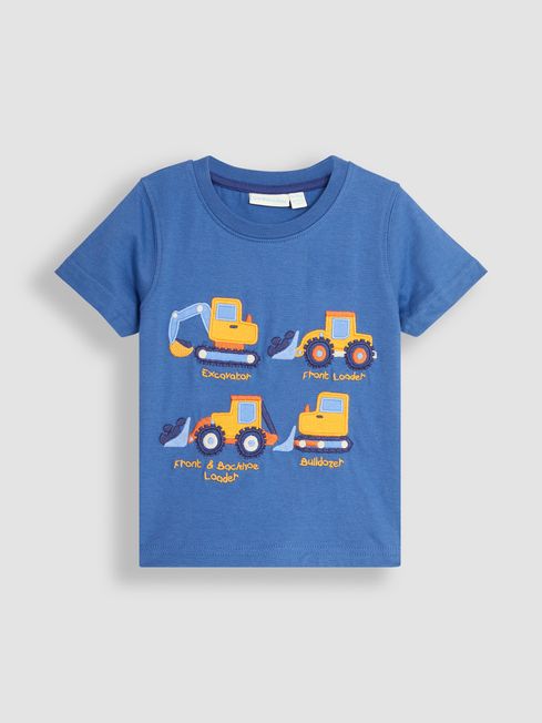 JoJo Maman Bébé Denim Blue Vehicles Appliqué Motif T-Shirt