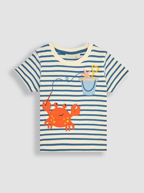 JoJo Maman Bébé Ecru Crab Appliqué Pocket T-Shirt