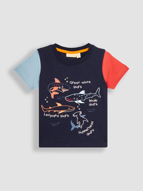 JoJo Maman Bébé Navy Blue Shark Appliqué T-Shirt