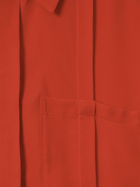 Contrast Trim Button-Through Shirt in Red