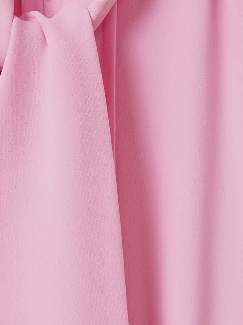 Tie Neck Zip Front Midi Dress in Pink