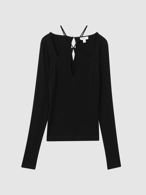 Jersey Cut Out Strappy Top in Black