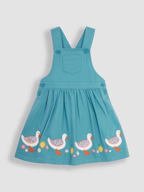 Duck Egg 2 Piece Duck Applique Dungaree Dress Floral T Shirt Set