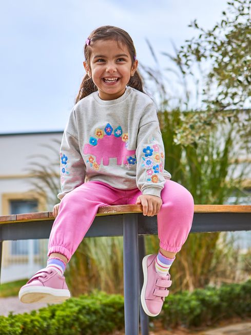 Fuchsia 2 Piece Dino Applique Sweatshirt Joggers Set JoJo Maman Bebe