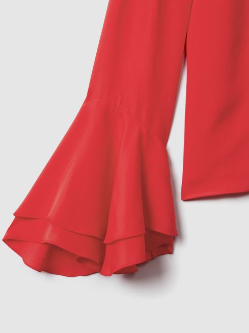 Florere Fluted Cuff Blouse in Deep Coral