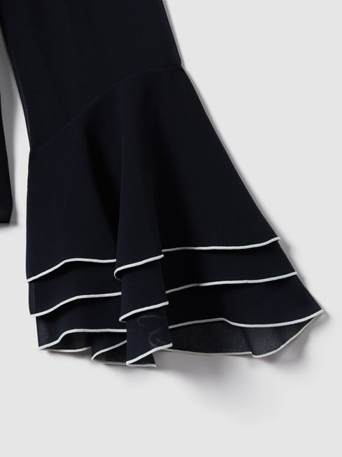 Florere Fluted Cuff Blouse in Navy