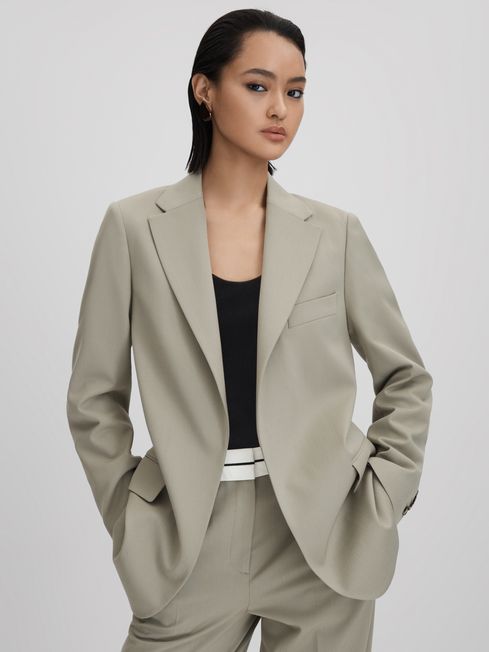 Wool Blend Single Breasted Suit Blazer in Green - REISS