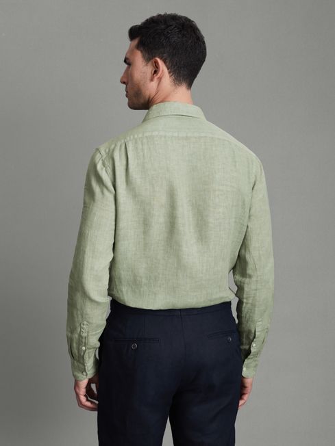 Linen Button-Through Shirt in Pistachio