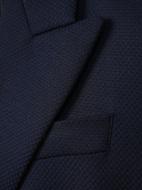 Wool Blend Double Breasted Suit Blazer in Navy