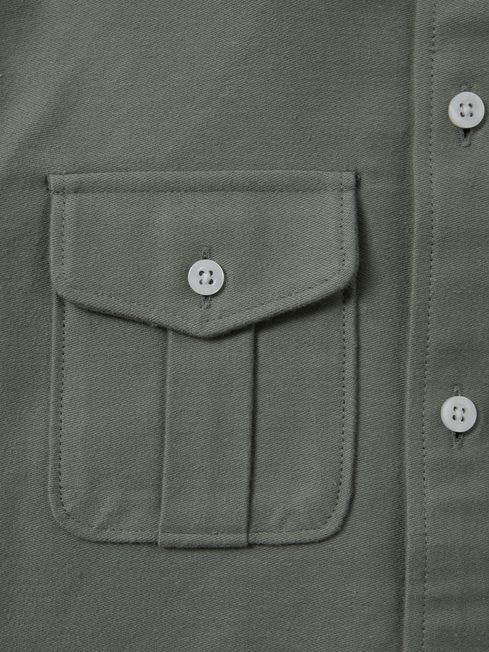 Senior Brushed Cotton Patch Pocket Overshirt in Pistachio