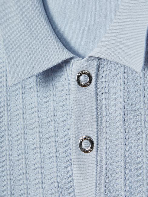 Textured Modal Blend Polo Shirt in Soft Blue