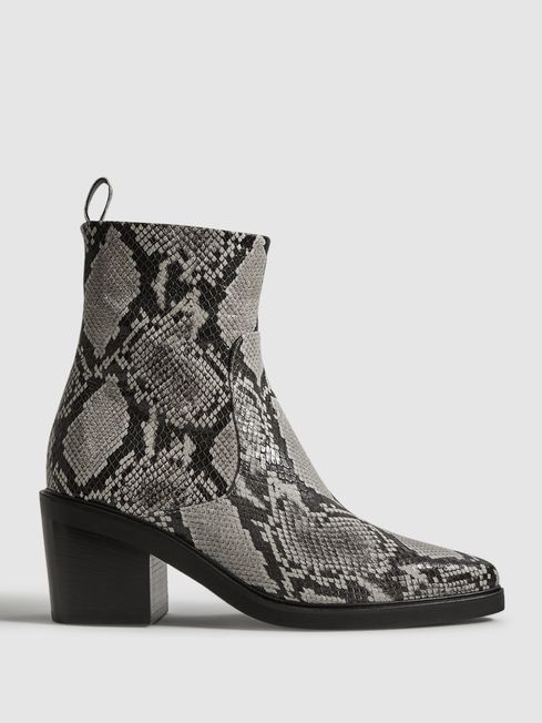 Reiss Snake Sienna Leather Heeled Western Boots