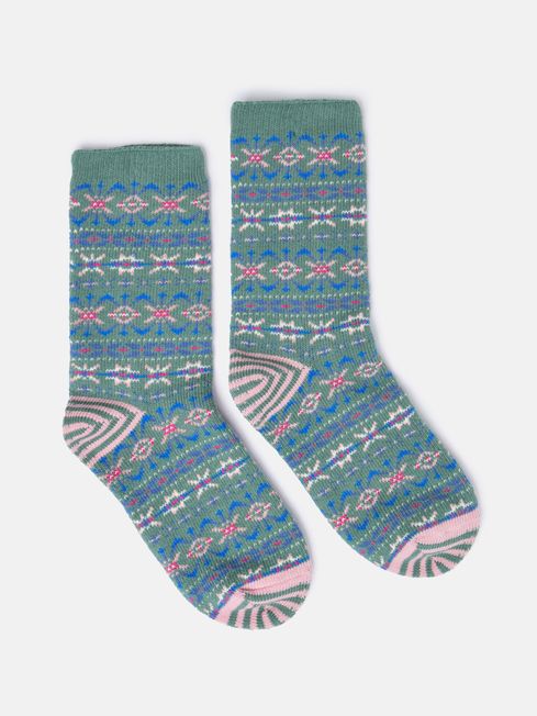 Women s Lucille Green Fairisle Pattern Boot Socks size 4 8 Joules