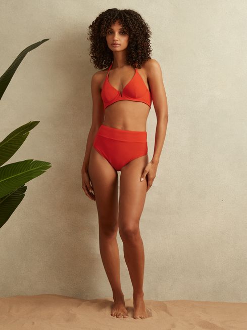 High Rise Bikini Bottoms in Red REISS