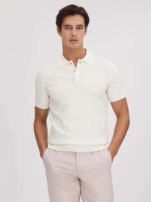 Reiss White Pascoe Textured Modal Blend Polo Shirt