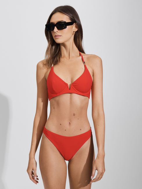 Reiss Red Aubrey Fixed Side Bikini Bottoms
