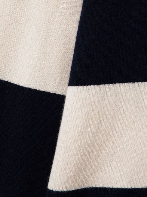 Wool Blend Striped Hoodie in Navy/Ivory