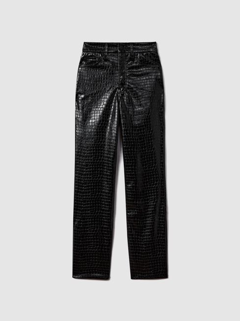 Good American Slim Fit Faux Leather Jeans in Black