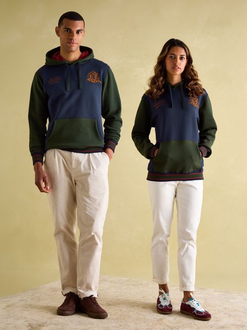 Official Burghley Green Navy Unisex Colourblock Hoodie Joules